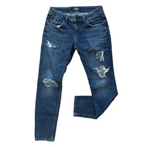 SILVER JEANS Sam Boyfriend Jeans Sz 26 Low Rise Distressed Crop